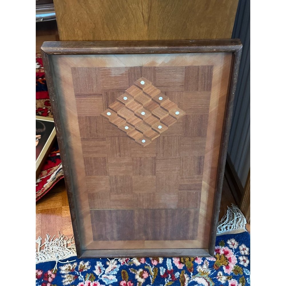 Vintage Antique Framed Marquetry Mahogany Serving Tray Wall Tabletop Decor Uniqu